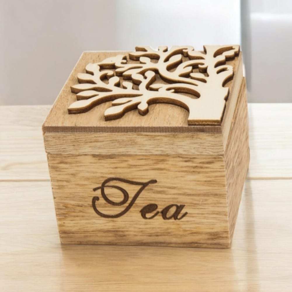 Cuorematto Scatola Tea Legno Albero della Vita – Misure 8x8x7 cm