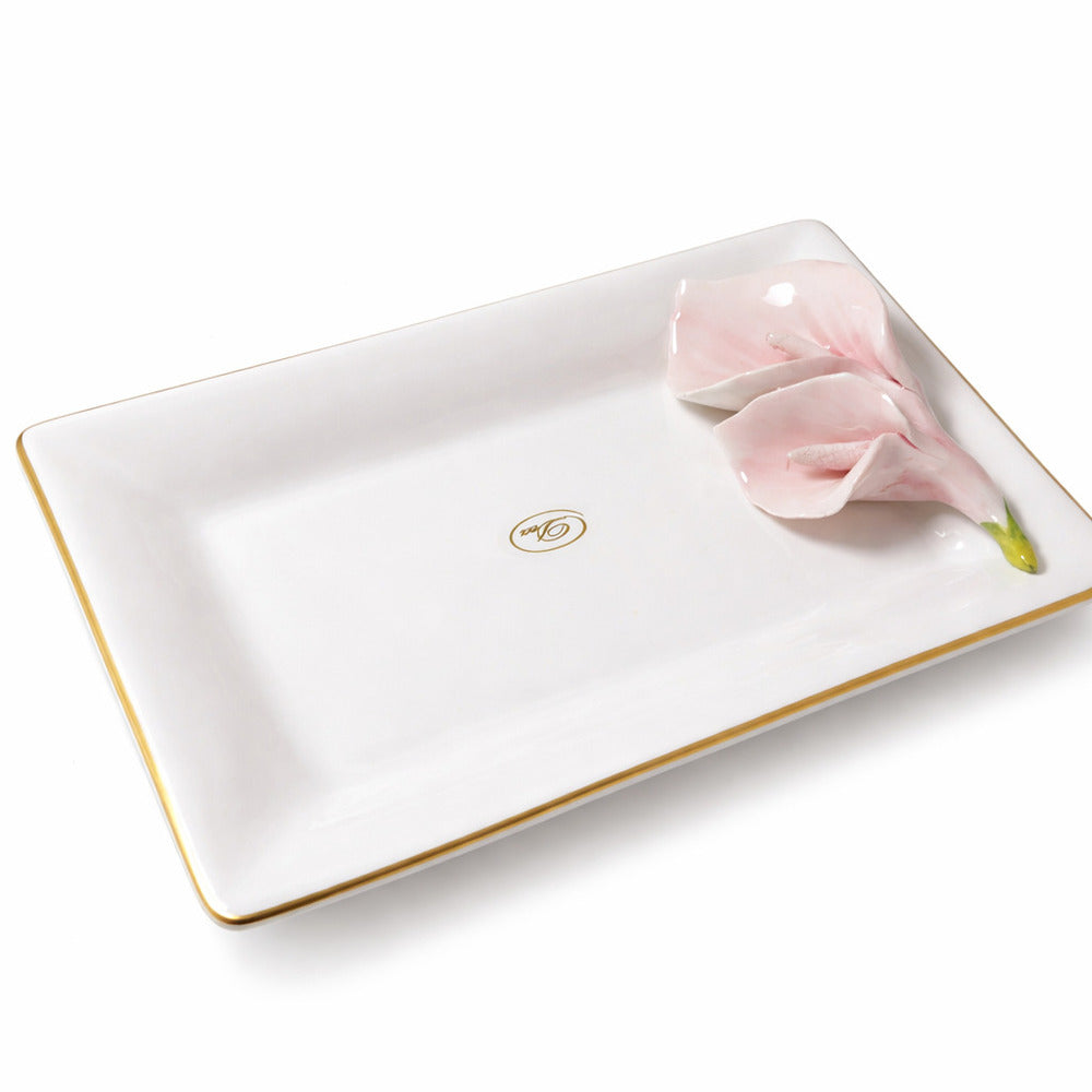 Dea Capodimonte Vassoio in Ceramica Bianco con Calle 21,5x15 cm