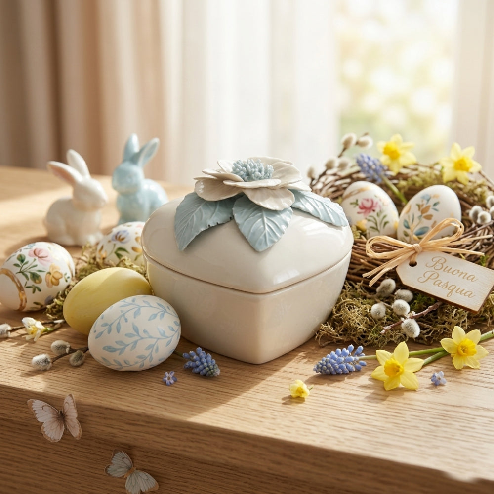 F.lli Majello Scatola Cuore Porcellana Capodimonte 8x11 cm Polvere