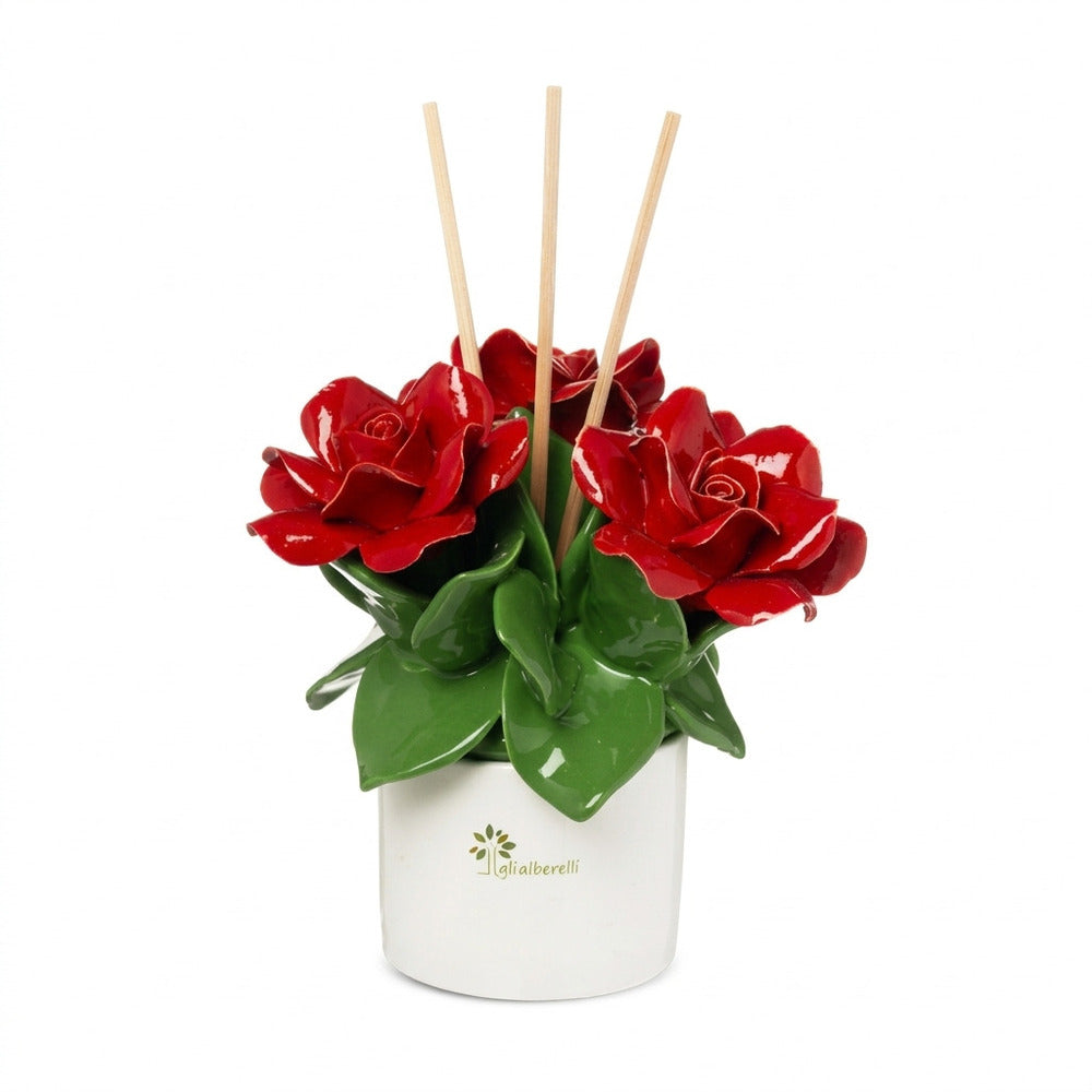 Gli Alberelli Diffusore Fiori Ceramica Capodimonte 14x13 cm Rose