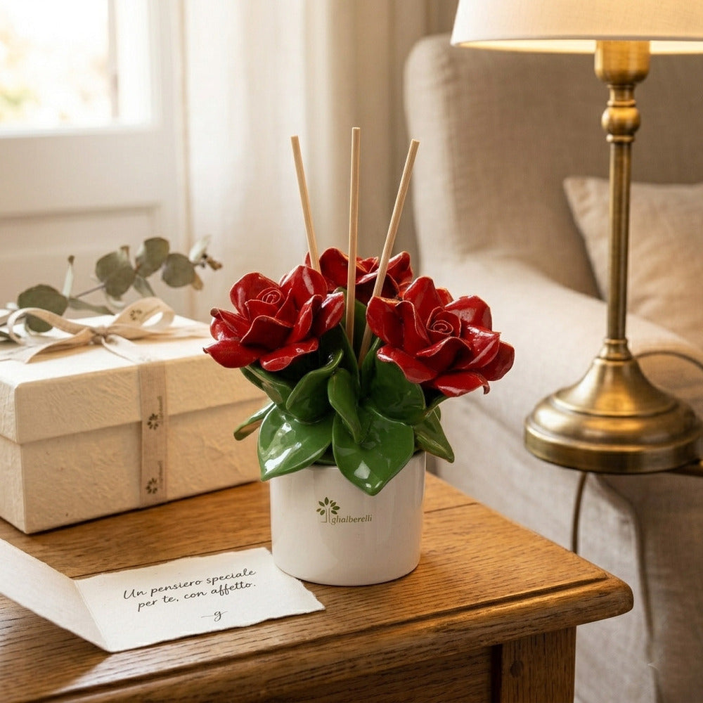 Gli Alberelli Diffusore Fiori Ceramica Capodimonte 14x13 cm Rose