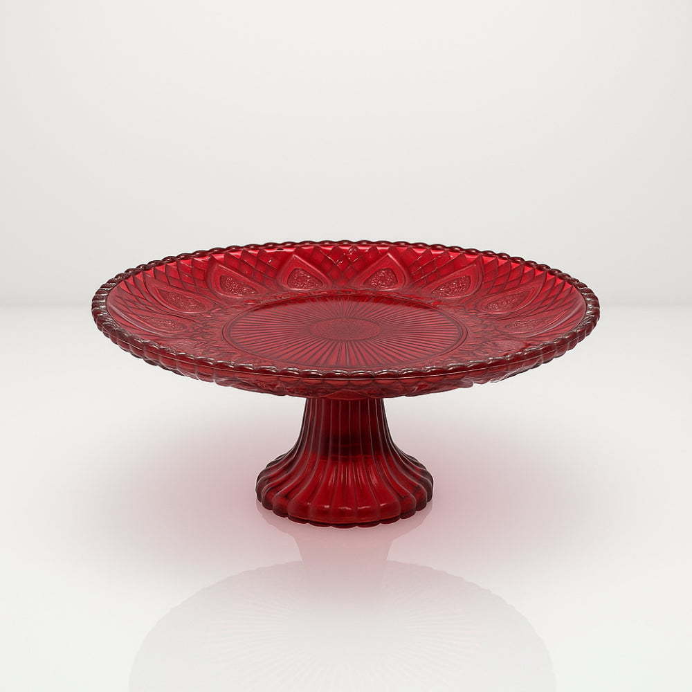 Ilary Queen Alzatina Vetro Rosso Decorato Ø25×H9,5 cm