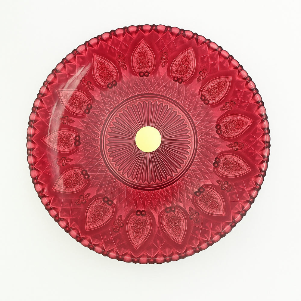 Ilary Queen Alzatina Vetro Rosso Decorato Ø25×H9,5 cm