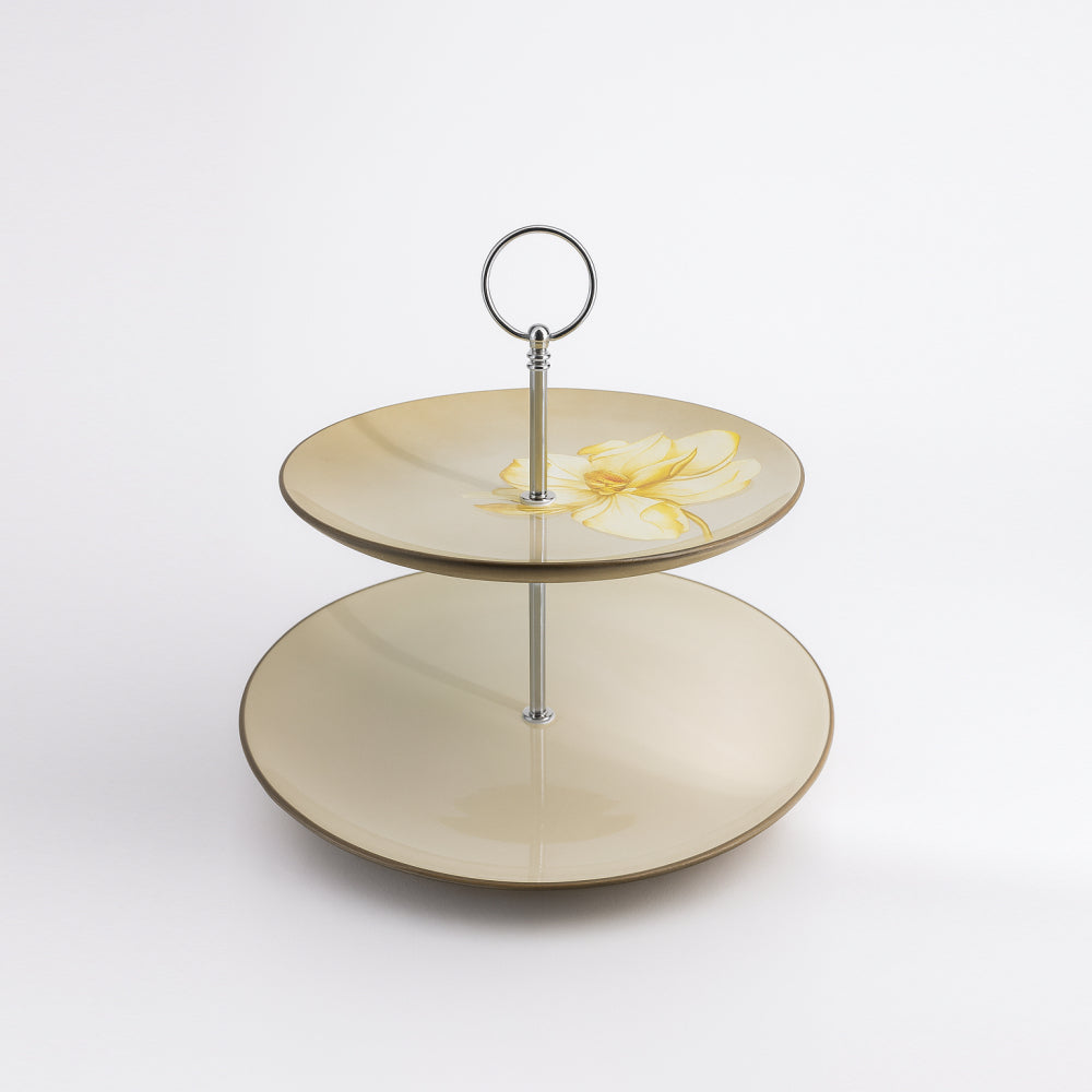 Noritale Etagere Alzata 2 Piani Porcellana Fiore Black H 27 cm