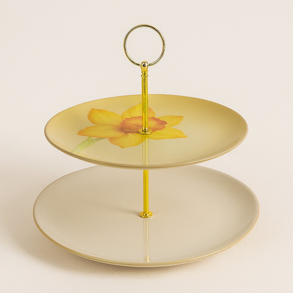 Noritale Etagere Alzata 2 Piani Porcellana Fiore Giallo H 27 cm