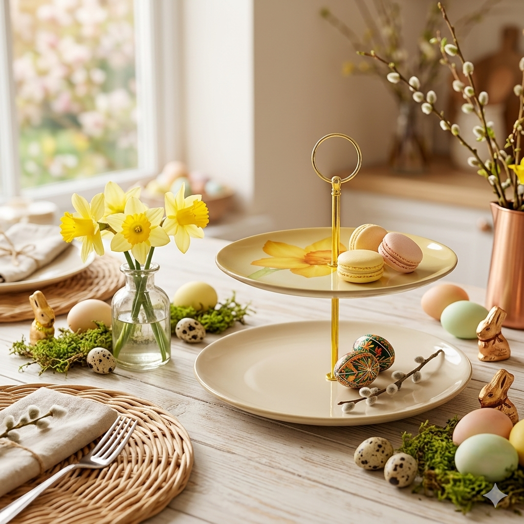 Noritale Etagere Alzata 2 Piani Porcellana Fiore Giallo H 27 cm