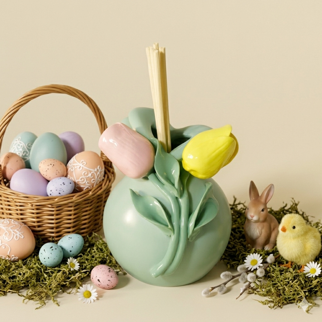 Sharon Vaso Diffusore Cuore Porcellana Verde Salvia H 11x9 cm