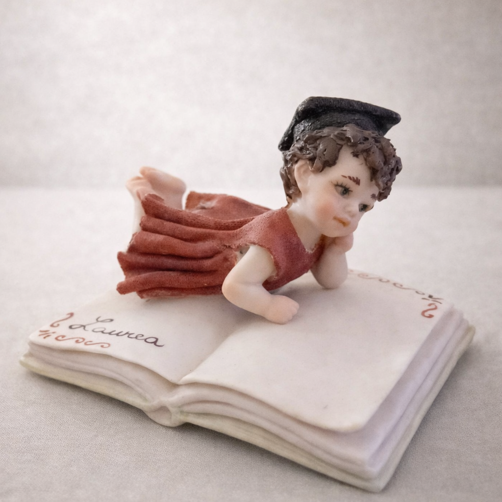 Sibania Statuina Bambina Laurea Ceramica Biscuit 10x7x6 cm