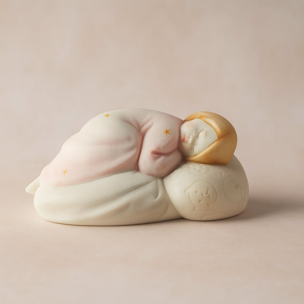 Principe Capodimonte Bambina su Cuscino 11x7,5xH5 Cm in Biscuit Rosa