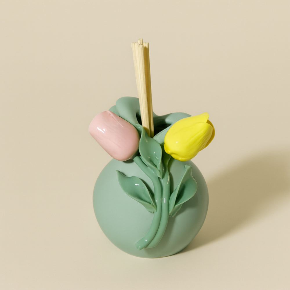 Sharon Vaso Diffusore Cuore Porcellana Verde Salvia H 11x9 cm