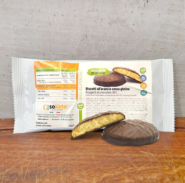 Biscotti KETO SENZA GLUTINE ARANCIA ricoperti di cioccolato 0% zuccheri