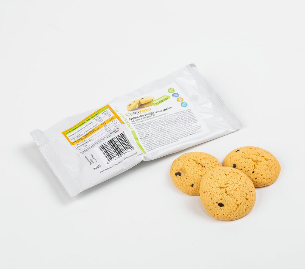 Biscotti Frollini KETO SENZA GLUTINE con gocce di cioccolato 0% zuccheri