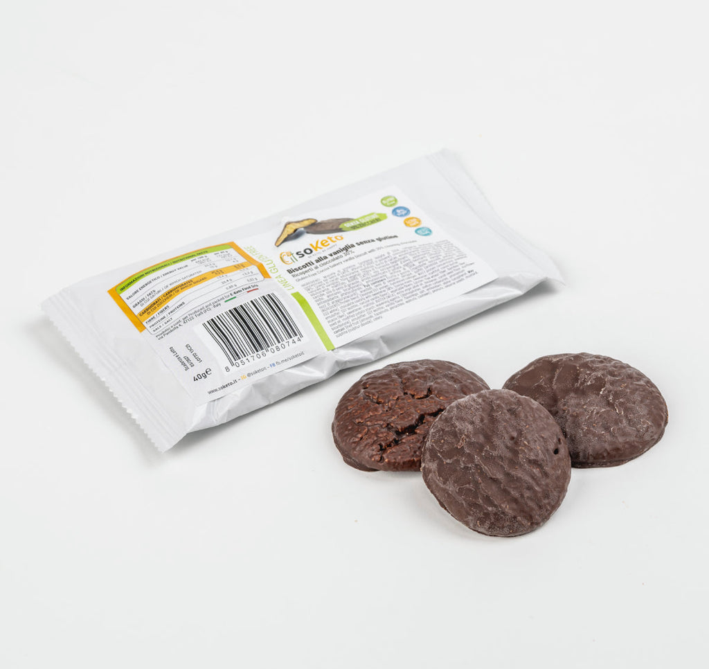 Biscotti KETO SENZA GLUTINE VANIGLIA ricoperti di cioccolato 0% zuccheri
